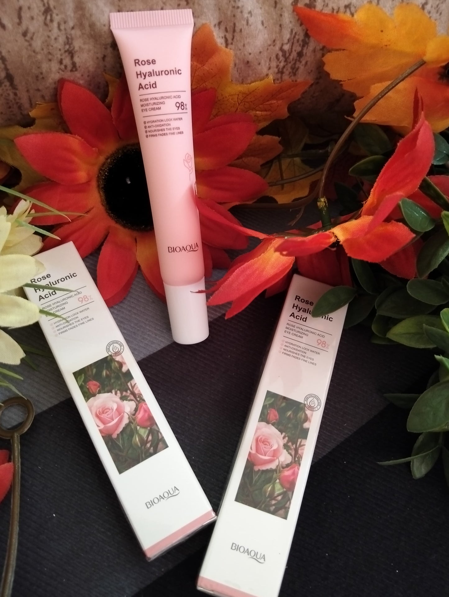 🌹 CREMA CONTORNO DE OJOS BIOAQUA ROSE HYALURONIC ACID – 98% PURE HYDRATION