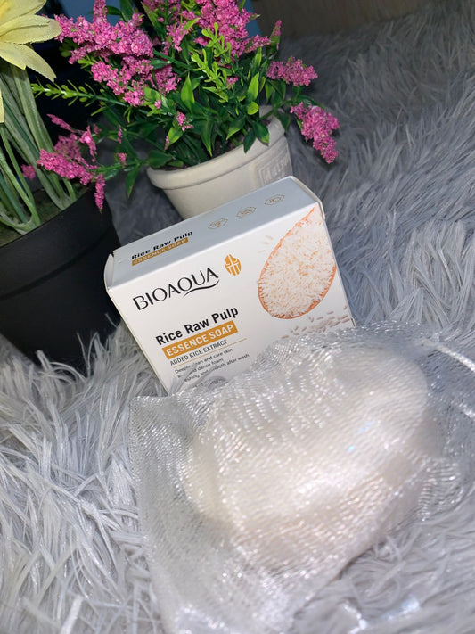 🧼BIOAQUA – JABÓN FACIAL DE PULPA DE ARROZ CON BOLSA EXFOLIANTE